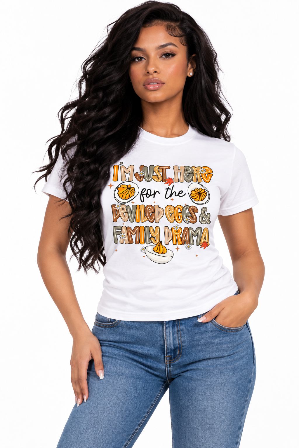I’m Just Here for the Deviled Eggs & Family Drama Women’s Thanksgiving T-Shirt