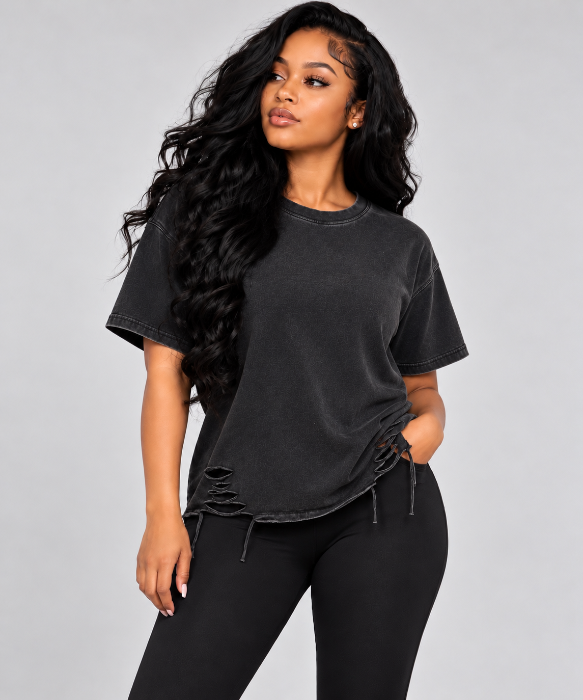 ORVAYNE Distressed Snow Wash Loose Fit  T-Shirt