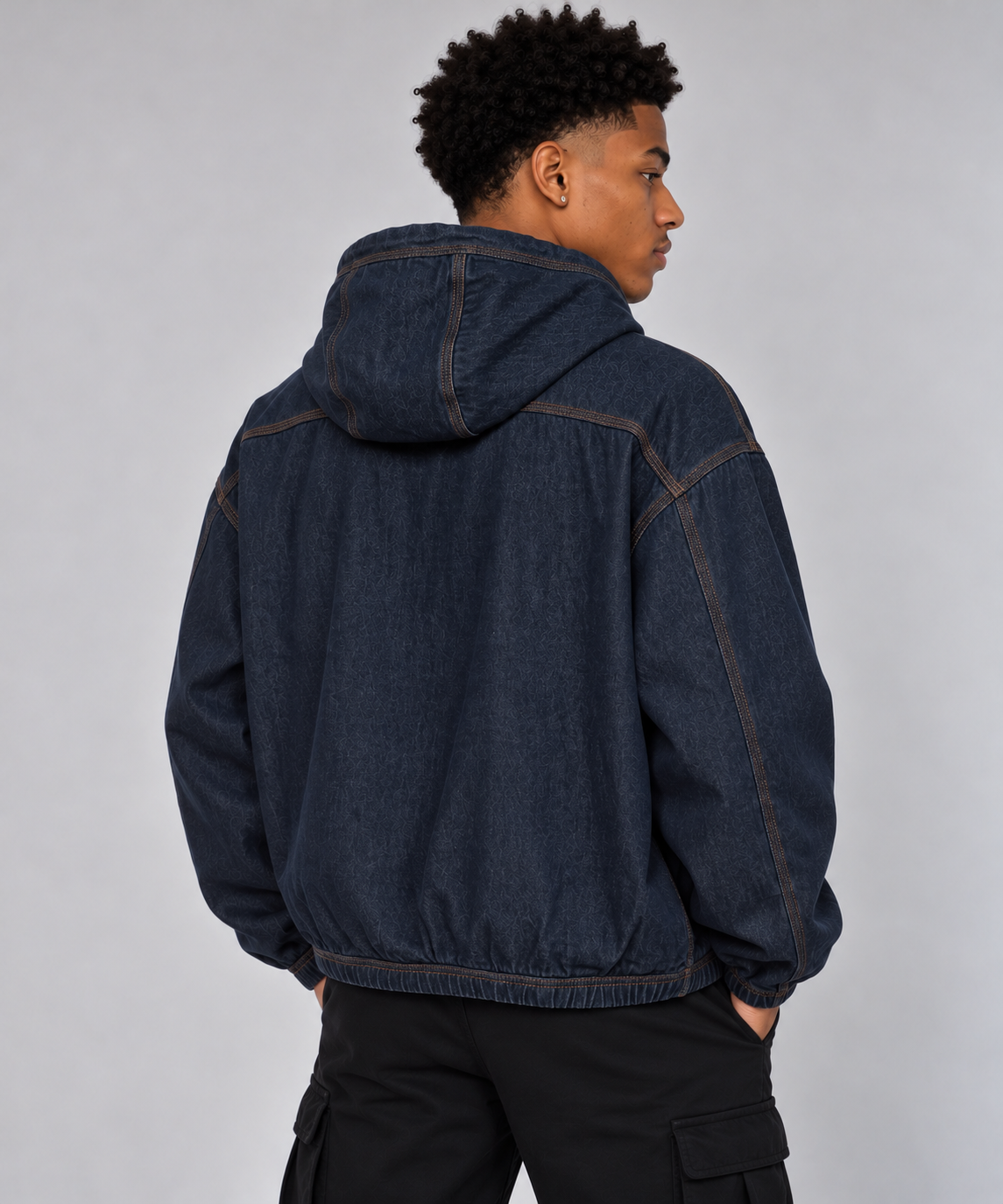 ORVAYNE Men’s Boxy Vintage Wash Hooded Denim Jacket